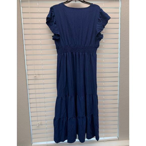 Shein Blue Dress XL Tiered Smocked Waist Flutter Sleeve. NWOT - Picture 2 of 4